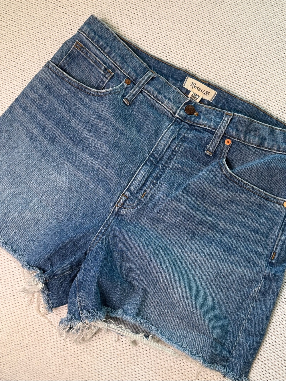 Madewell Light Blue Denim Shorts with Copper Button